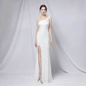 Секси вечерни рокли с едно рамо, дълги дамски официални рокли на Русалка с пайети, вечерна рокля с висока цепка 2021, луксозно рокля Vestidos