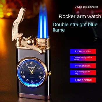 Творчески кварцови часовници, ветрозащитная запалка, метална синя лампа, бутановый мастилено-струйни фенерче, запалка с коромысловым запалване, мъжки подарък