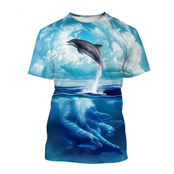 Тениски с 3D принтом животни, Kawai, делфин, лятна тениска, модни детски ежедневни риза в стил харадзюку за момчета и момичета, тениски с кръгло деколте, потници, облекло
