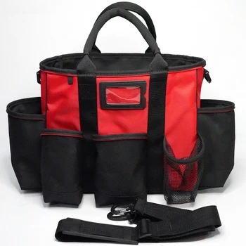Чанта за инструменти KUNN Cleaning Caddy с пагон, чанта за инструменти с широко гърло, с отворен покрив, за електротехник, за кондициониране на въздуха, червена