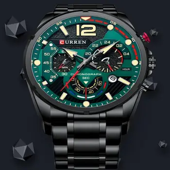 Часовник Curren Мъжки спортни ръчни часовници с кварцов хронограф Луксозни часовници е от неръждаема стомана със светещи с часове Relogio Masculino