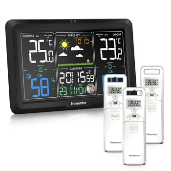 Часовници метеорологични станции Newentor Q7, безжични цифрови led календари, настолни часовници с прогнозата за температурата и влажността