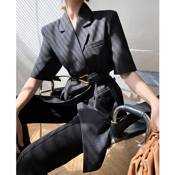 Черен костюм с къси ръкави, палта за жени, лято 2023, нов дизайн, корейската версия, свободен ден за ден тънък костюм с високо качество