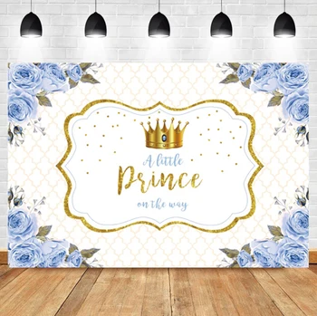 Laeacco Парти по случай рождения ден на щастливия принц Златна корона сини цветя диамантен таблата плакат Снимка на фона на снимки произход