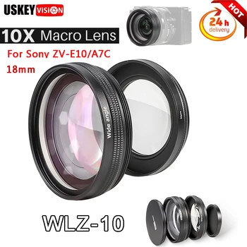 USKEYVISION за широкоугольной фотоапарат Sony ZV-E10/A7C и макрообъектива, Широкоъгълен обектив 18 mm/10X за макро 2-в-1, комплект приложените лещи WLZ-10