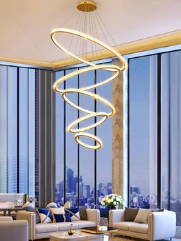 Кръгъл полилей за всекидневната, дизайнерски окачен лампа за хол, модерен лампа за ресторант в скандинавски стил, луксозен полилей за стълби