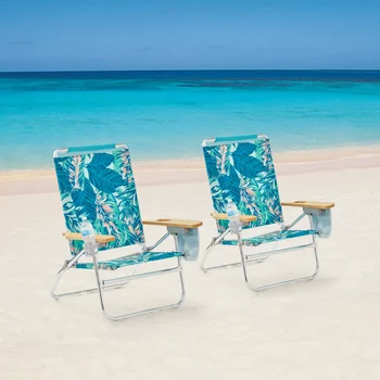 Плажен стол комфортен с височина откидывающимися дървени подлакътници, 2 опаковки, зелена палмова плажен стол, уличен стол, стол походный