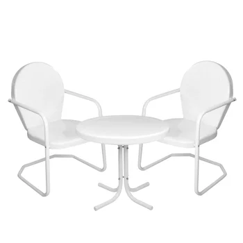 Уличен набор от метални столове-лалета в ретро стил и приставного масички от 3 теми, бял